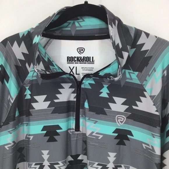 Rock & Roll Denim Men’s Turquoise Aztec Print Performance Quarter Zip - Picture 4 of 7